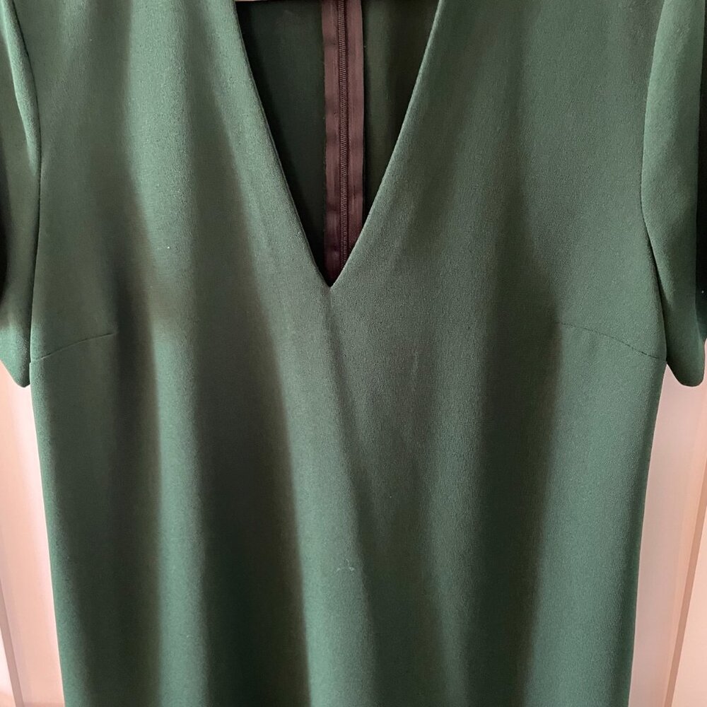 Zara Dark Green Shift V-Neck Mini Dress Size Small - Picture 4 of 7
